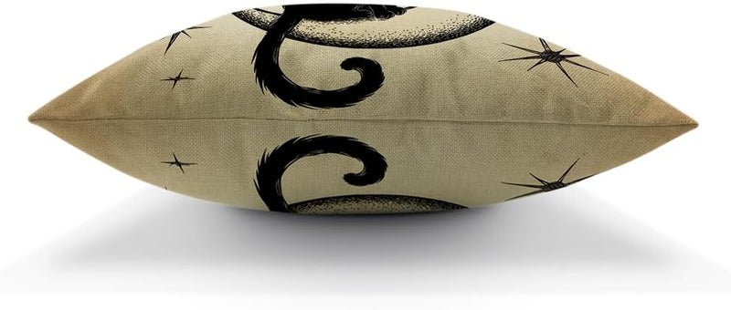 Moslion Cats Moon Throw Pillow Cover Pillow Case Black Cat Sits on The Moon Face Star Cotton Linen Pillow Case 18 x 18 Inch Cushion Cover for Sofa Living Room Light Brown - Image 5